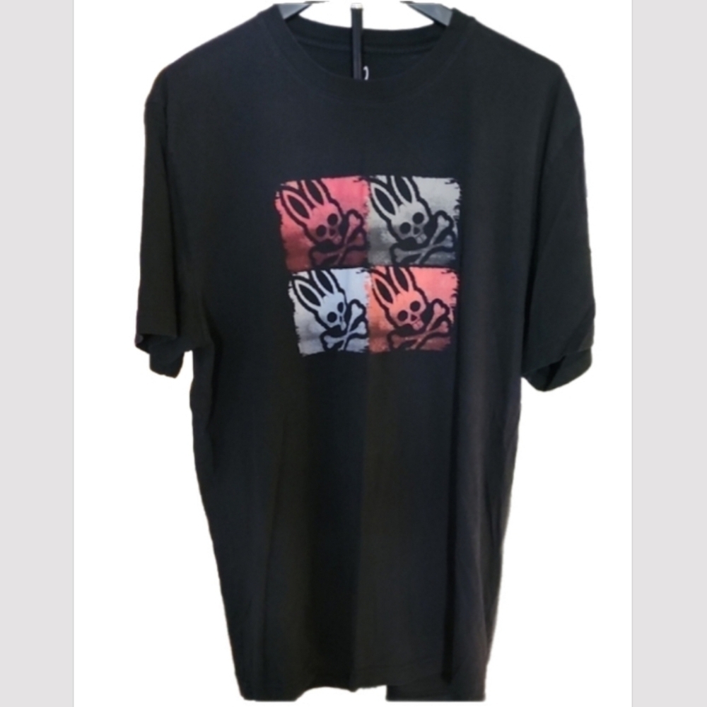 Psycho Bunny Black Graphic Tee Red White Bunny Skull Logo Shirt